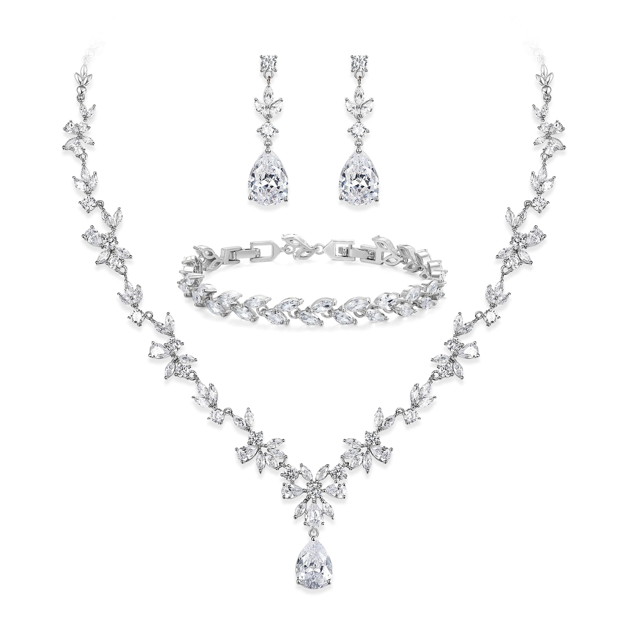 BriLove Gorgeous Wedding Jewelry Set for Women Bridal Cubic Zirconia Marquise Te