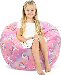 Bean Bag Chair for Kids Stuffed Animal Storage Beanbag Chairs,Toddler Toy Storage Organizer for Girls and Boys,32'' Cover（No Filling Only, Cartoon Unicorn
