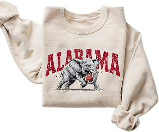 DAYLEA Alabama Elephant Football Sweatshirt – Vintage Sport Grey Crewneck Pullover – Retro Game Day Apparel for Men & Women