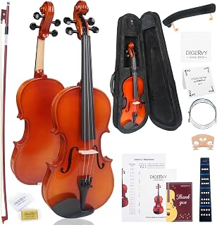 Violin 4/4 Full Size Kit for Beginners, Glossy Violin Fiddle Set for Adults, Students with Violin Case, Bow, Fingerboard Sticker, Shoulder Rest, Extra Strings, Cleaning Cloth and Bridge(Plywood, Full)