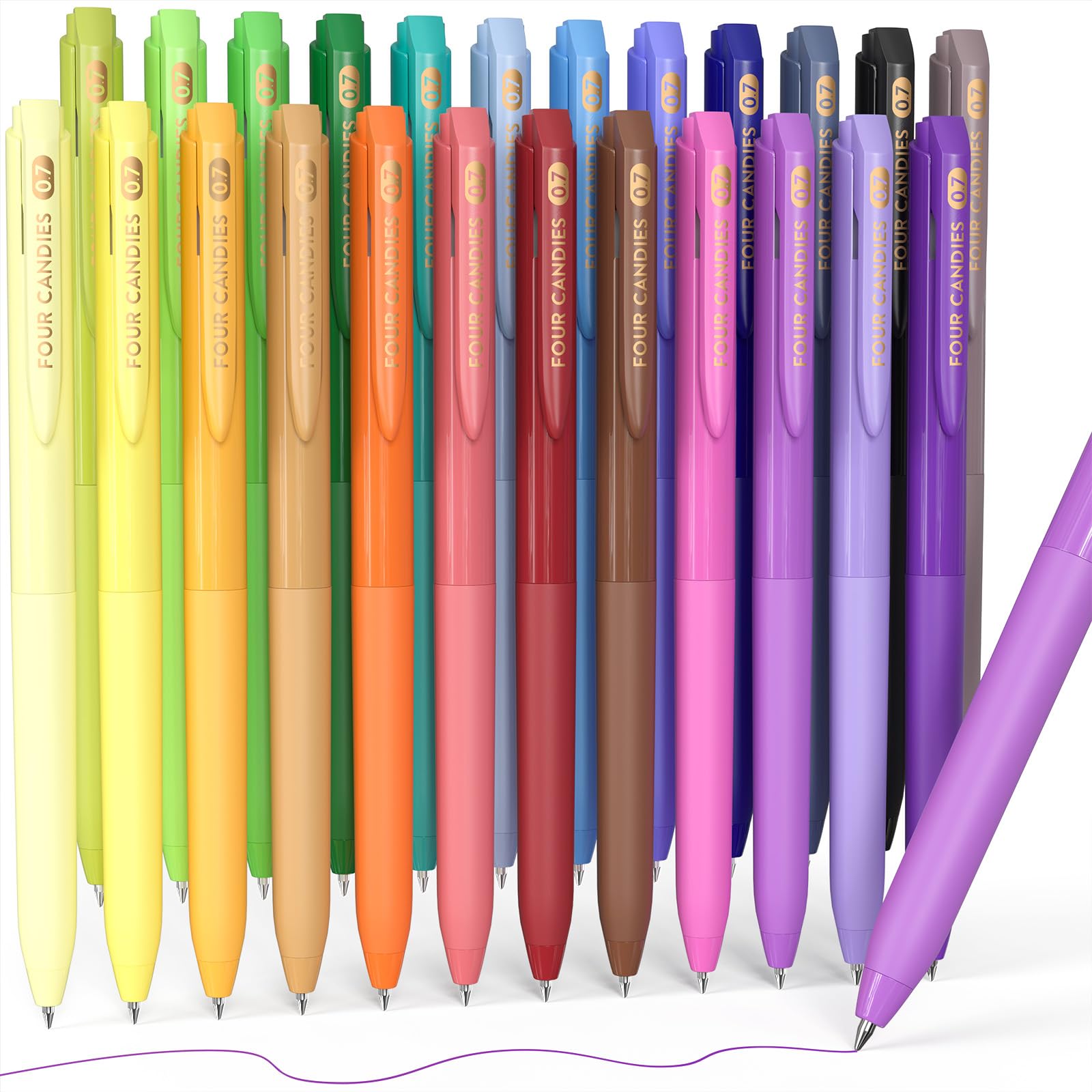 Four Candies Quick Dry Ink Colored Pens Set, 24 Colors Retractable Gel Pens