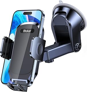 Blukar Car Phone Holder, Adjustable Car Phone Mount Cradle 360° Rotation | Upgraded Strong Sticky Gel Pad for Dashboard/Windscreen - One Button Release Mobile Accessories for All 4.0''-6.7'' Phones