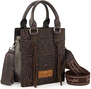 Wrangler Western Crossbody Bag for Women Tooling Top Handle Handbags and Mini Tote Bag