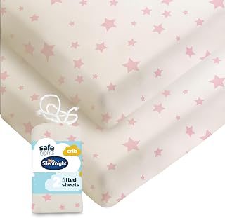Silentnight Safe Nights Fitted Sheet - Crib Mattress - Breathable 100% Cotton Jersey – Super Soft Kind to Baby Skin - 90x40cm - Secure Fit with Elasticated Corners - 2 Pack, Pink Stars
