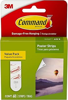 Command Poster Strips, 60 Strips | Damage-Free Hanging Poster Hangers, No Tools Great for Home, Room, Wall, and Office Decor, White Adhesive