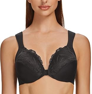 MELENECA Women's Plus Size Lace Front Closure Bra with Padded Straps