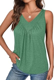 Bliwov Womens Tank Tops V Neck Ruched Workout Clothes Loose Fit Casual Sleeveless Beach Vacation Outfits Trendy Fall Blouses