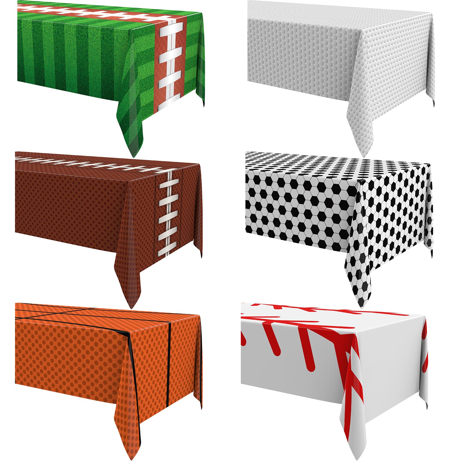Oudain 6 Pcs Sports Ball Themed Tablecloths Disposable Plastic Sports Table Clot