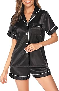 Vlazom Women's Pyjamas Summer Short Pyjamas 2 Pieces with Short Sleeves Open Front Buttons