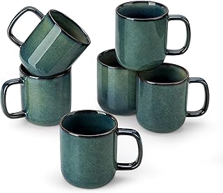 vancasso STARRY Coffee Mug Sets, 12 OZ Ceramic Coffee Mug with Handle for Coffee Tea Cocoa Milk Coffee Cups Set of 6, Green