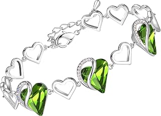 Leafael Infinity Love Heart Gift Bracelet for Women, Birthstone or Healing Stone Crystal, Silver Tone Birthday Jewelry for Her, Mom, and Wife, 7-inch Chain and 2-inch Extender