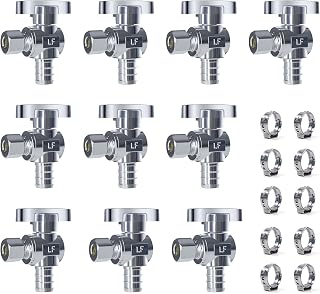 VINTEX Angle Stop Valve 10 Pack, 1/2" Pex x 3/8" OD Compression, Quarter Turn Water Shut Off Valve with 10 Pcs Clamp Rings,Solid Brass, Pex, CPVC