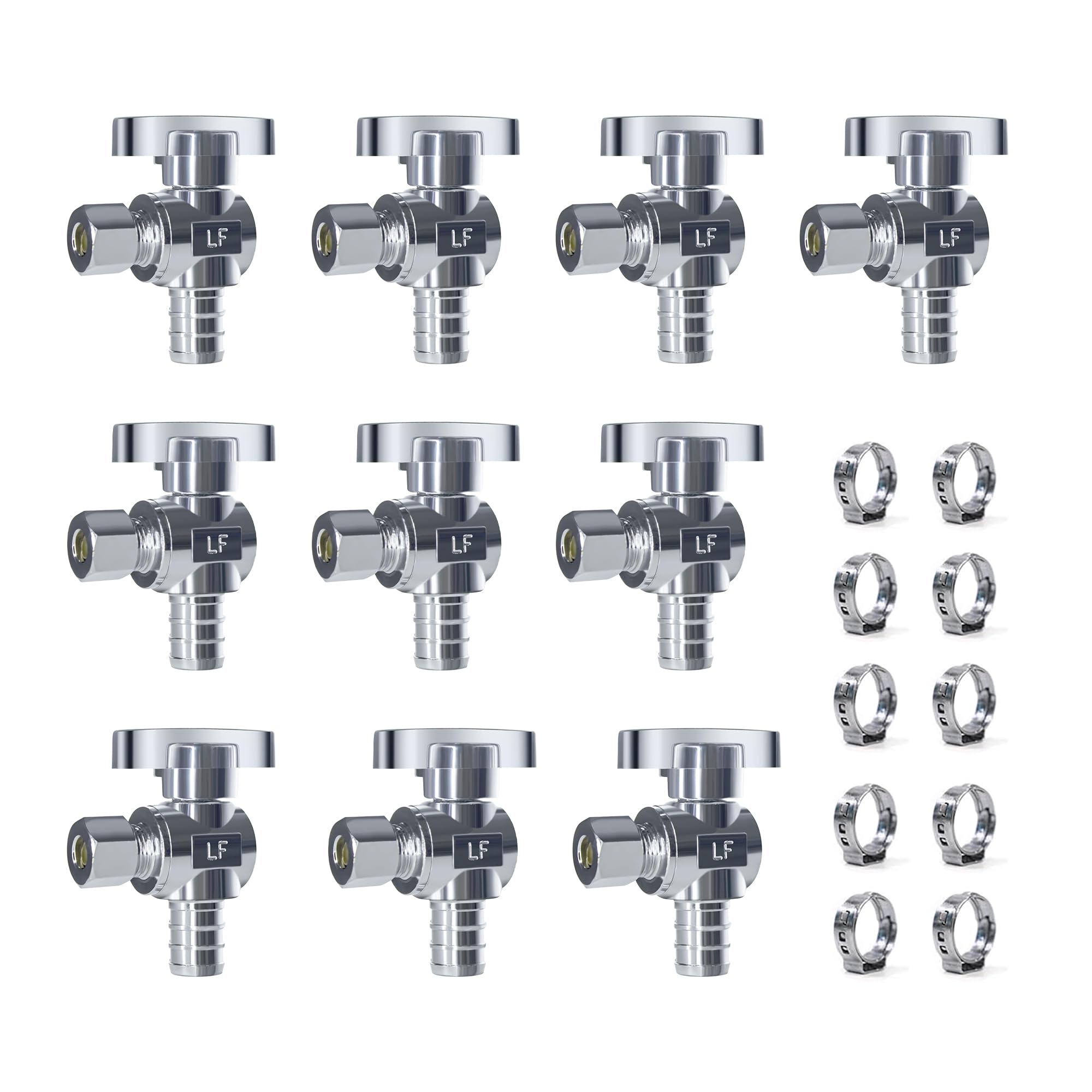 VINTEX Angle Stop Valve 10 Pack, 1/2" Pex x 3/8" OD Compression, Quarter Turn Wa