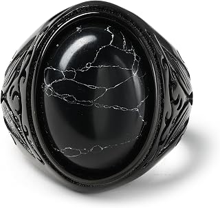 Stainless Steel Simulated Black Stone Rings, Floral Wing Relief Vintage Statement Ring Unique Accessories Daily Wear Unicorn Jewelry US Size 7-13