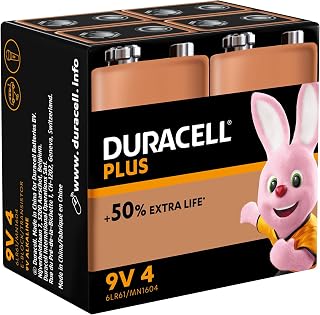 Duracell Plus 9V Batteries for smoke alarms Pack of 4