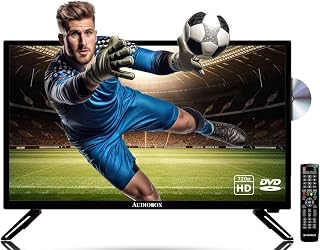 Audiobox TV with Built-in DVD Player, LED HDTV, 24-Inch | 1366×768 HD Resolution, 60Hz Refresh Rate, Digital Noise Reduction, Multiple Picture Modes, AC/DC Power, Car Adapter