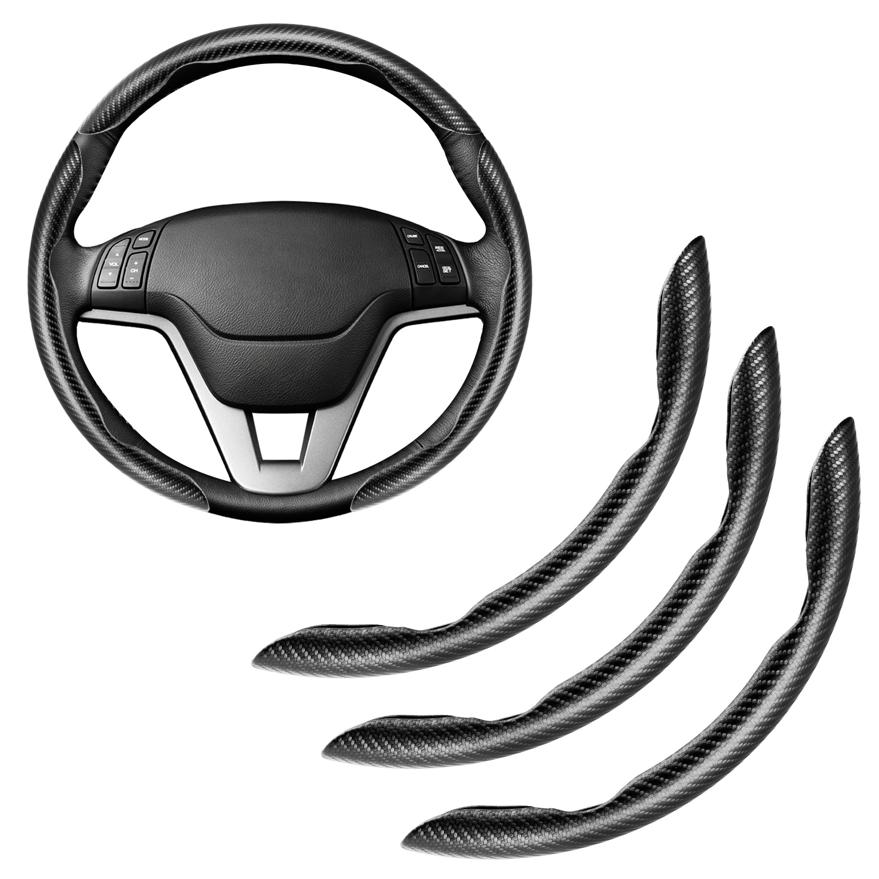 3pcs Carbon Fiber Anti-Skid Steering Wheel Cover, Waterproof &amp; Segmented But