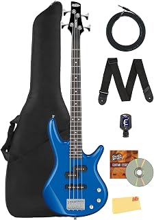 Ibanez GSRM20 SR Gio miKro Short-Scale Bass Guitar - Starlight Blue Bundle with Gig Bag, Tuner, Strap, Instrument Cable, Austin Bazaar Instructional DVD, and Polishing Cloth