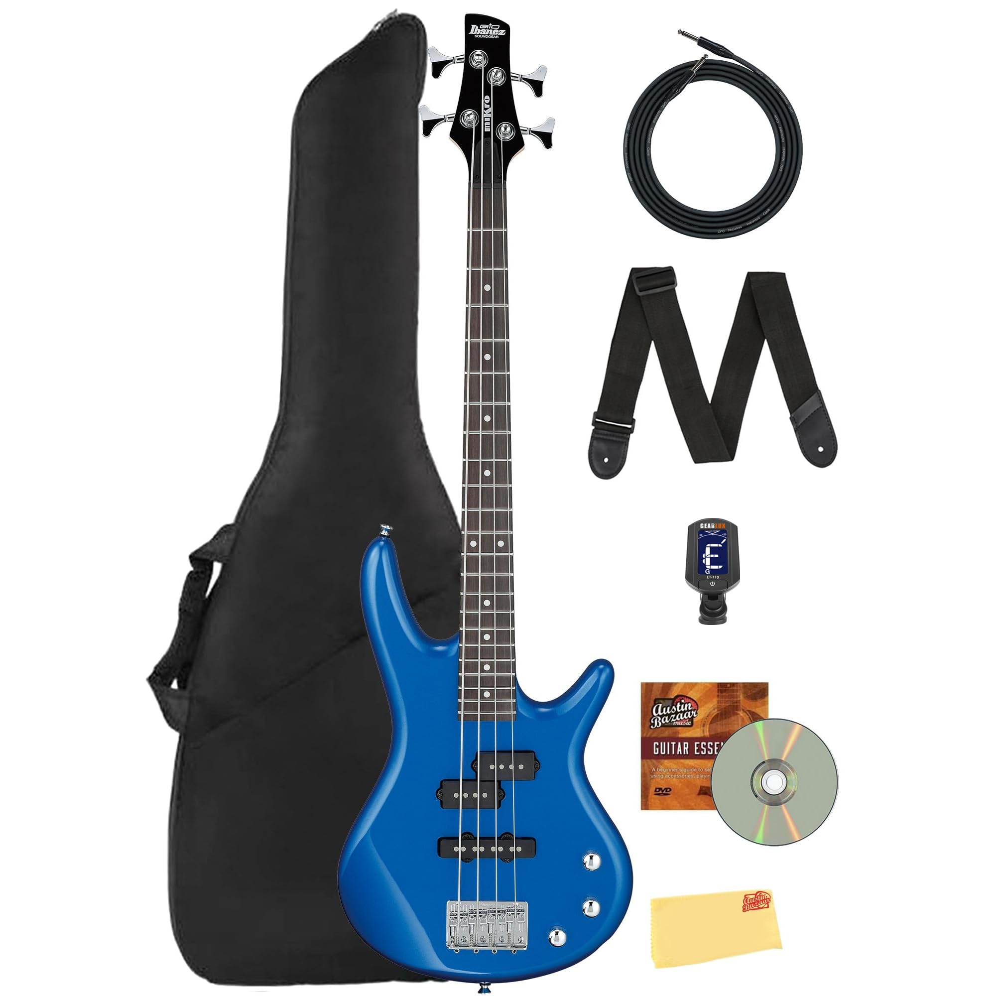 Ibanez GSRM20 SR Gio miKro Short-Scale Bass Guitar - Starlight Blue Bundle with 