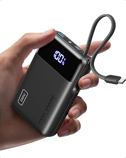 INIU 20000mAh Power Bank, 45W Fast Charging Battery Pack 30% Smaller | Flight-Safe, Built in USB C Cable, Travel Essential, Portable Phone Charger for iPhone 18 Pro 17 16, Samsung S26, Xiaomi etc