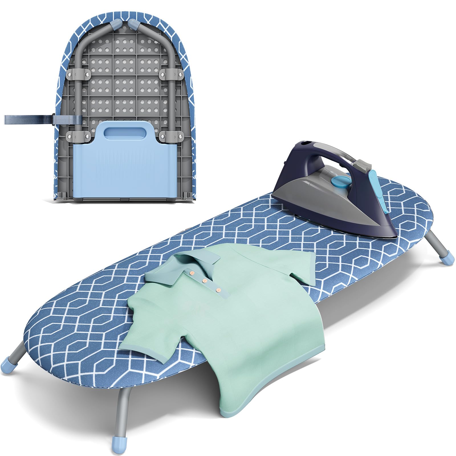 APEXCHASER Foldable Ironing Board, Tabletop Small Iron Board 12x32 Blue | Small 