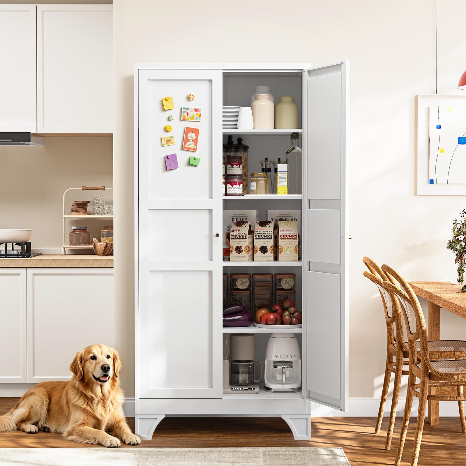 White Metal Pantry Storage Cabinet Tall Storage Cabinet Kitchen Pantry 75" | Fre