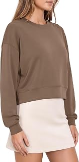 ODODOS Modal Soft Long Sleeve Cropped Sweatshirts for Women Oversized Crew Neck Pullover Crop Top
