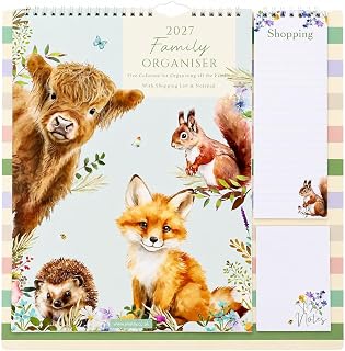 2027 Family Planner 5 Column Calendar with Shopping List & Notepad(Animals)