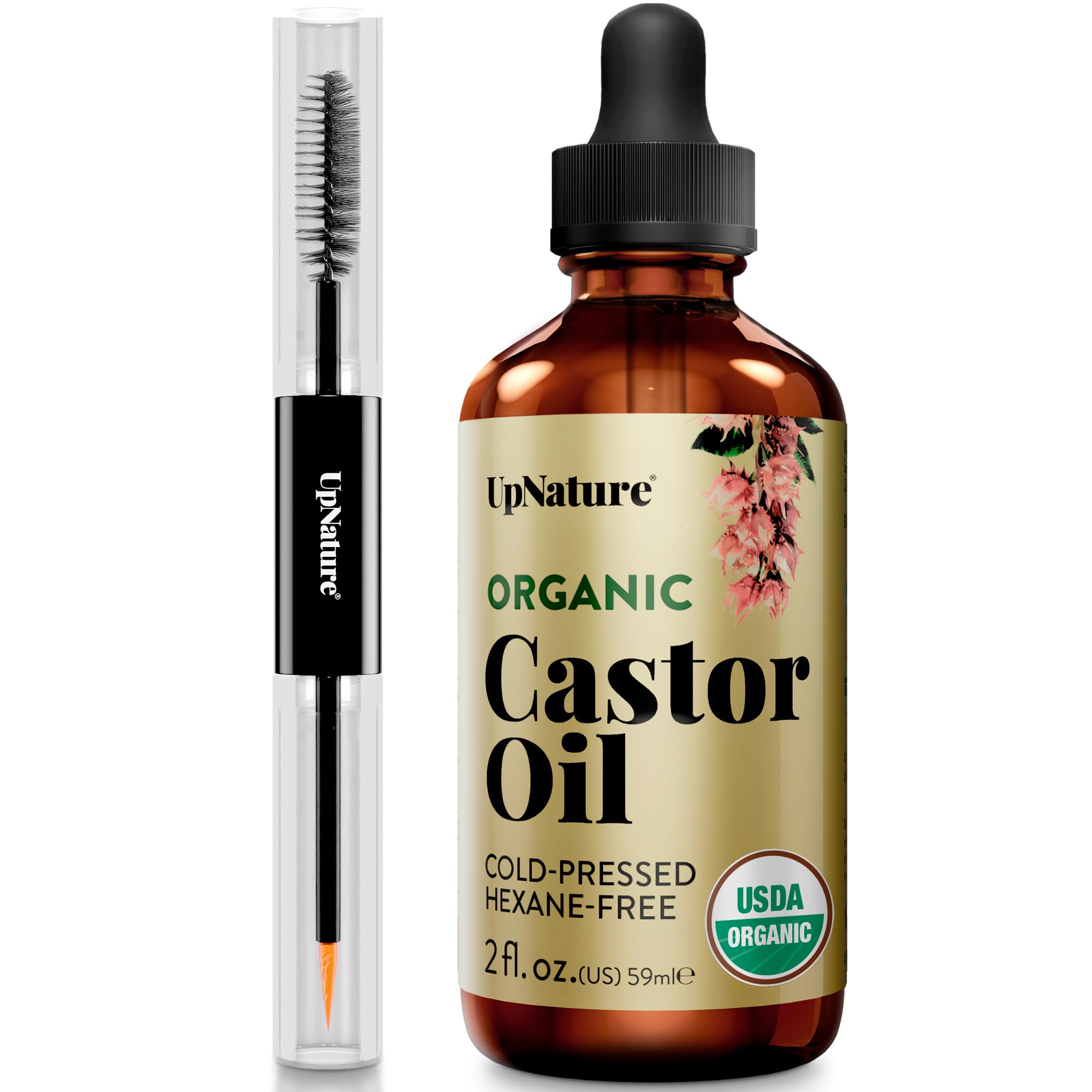 UpNature Castor Oil Eyelash &amp; Eyebrow Growth Serum, USDA Organic, 2oz | Incl