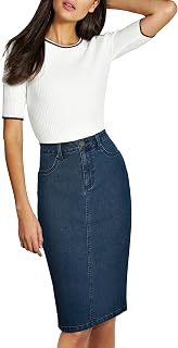 Lexi Womens Stretch Pencil Skirts with Functional Pockets, A Line & Destructed Mini Denim Skirts