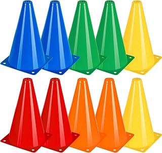7 Inch Plastic Sport Training Traffic Cones- Set of 10, 5 Colors(Orange/Yellow/Red/Blue/Green)