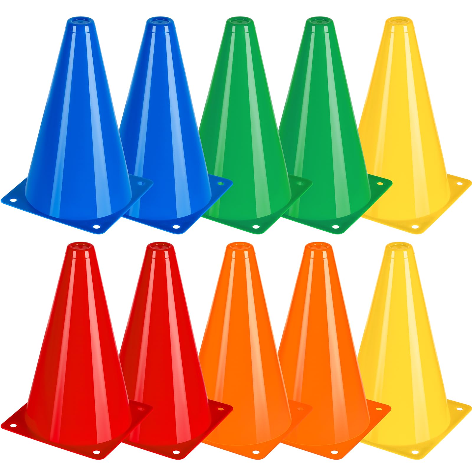 7 Inch Plastic Sport Training Traffic Cones- Set of 10, 5 Colors(Orange/Yellow/R