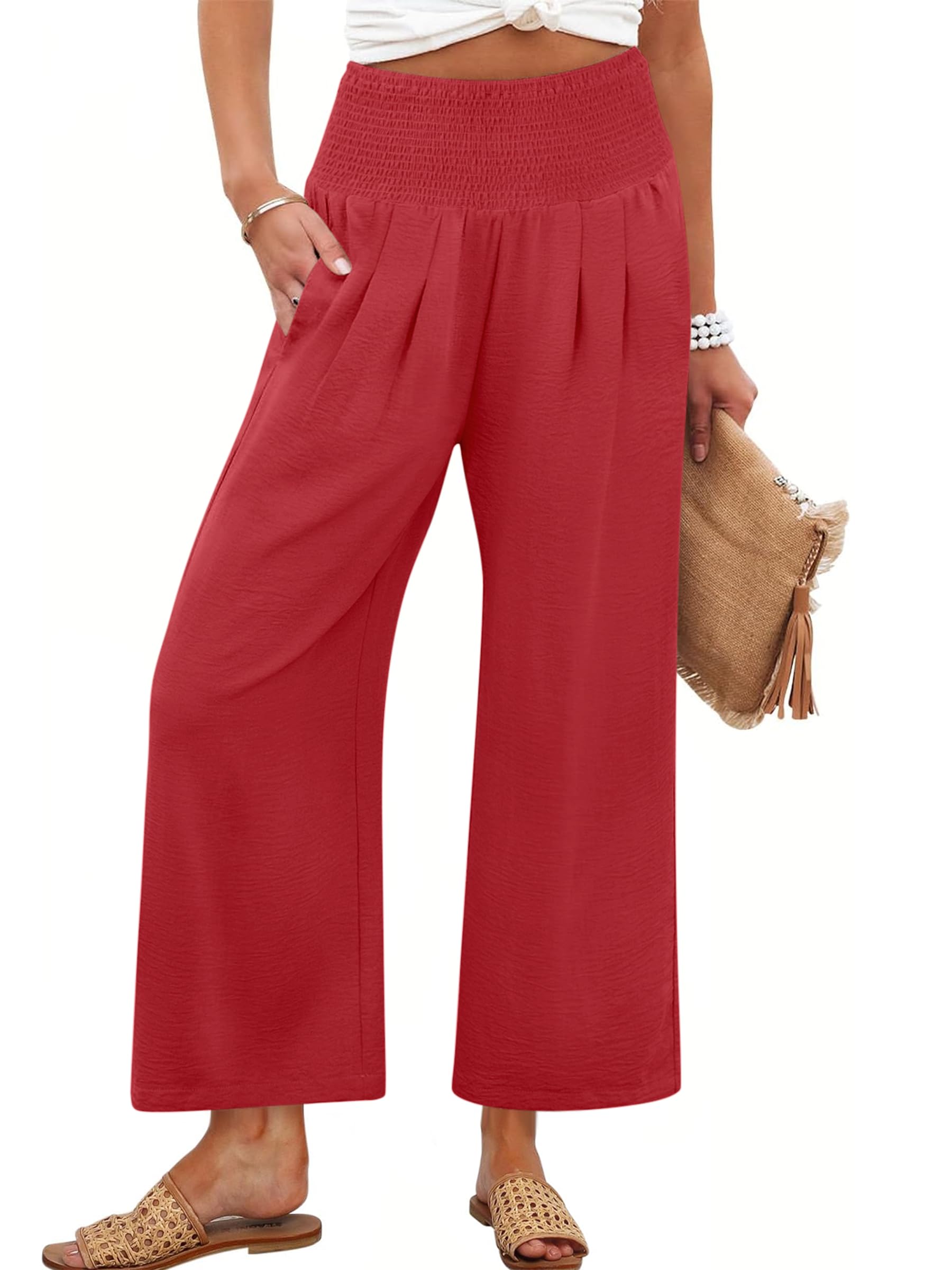 ANRABESS Womens Pants Wide Leg High Waisted Palazzo Pants Summer Flowy Beach Lou