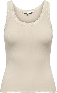 Only Onlsara Sharai Lace Tank Top Jrs Noos Basic Tank Top Sleeveless Round Neck Lace Detail Women (Pack of 1)