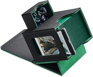 Mage Tech Card Deck Box for MTG Commander - Patented Design, Commander Display, Fits 100 Double-Sleeved Cards, 35pt Card Brick & Dice Tray - Black/Green