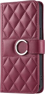 UnivoColors Galaxy A55 5G (SC-53E/SCG27) Quilted Leather Style Folio Case with Ring High Quality PU Elegant Cute Strap Magnetic Closure Full LCD Protection Excellent Card Storage Stand Function (Red)