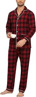 MoFiz Men's Pyjamas Long Cotton Winter Pyjamas with Buttons Long Sleeves Pajamas Two-Piece Pyjamas Shirt and Trousers with Pockets Soft and Comfortable