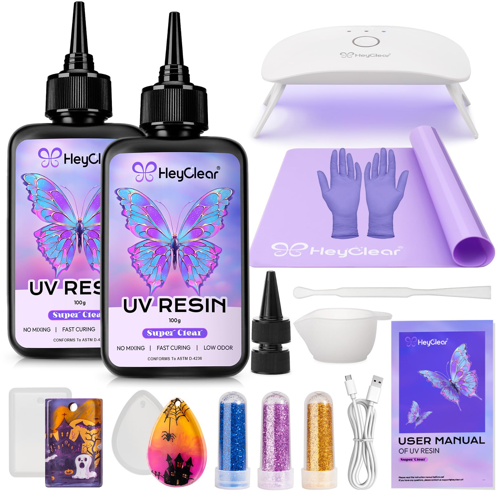 HeyClear UV Resin Kit with Light, Molds 200g Clear UV Epoxy Cure for Crafts | Cr