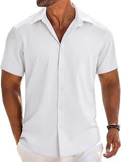 COOFANDY Men's Short Sleeve Button Down Shirt Casual Linen Shirt Beach Summer Holiday