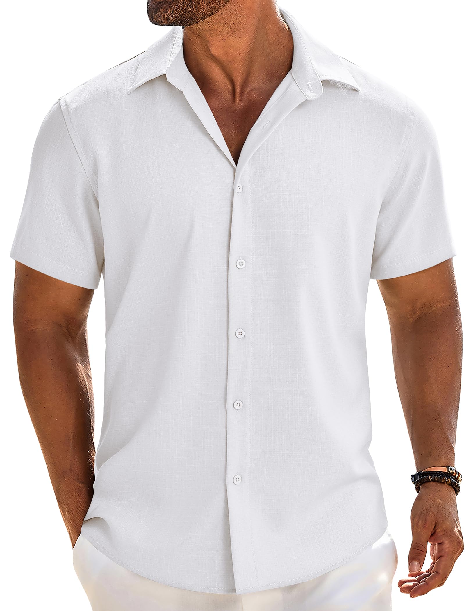 COOFANDY Men's Short Sleeve Button Down Shirt Casual Linen Shirt Beach Summer Ho