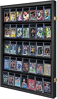 VERANI 35 Graded Sports Baseball Card Display Case Wall Mount Black | Lockable Trading Card Wall Cabinet, UV Block Acrylic Panel,Premium Wood Frame,Vertical Wall Mount Only