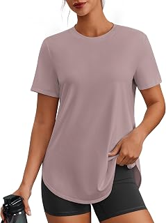 PINSPARK Workout Tops for Women UPF 50+ Hip Length Athletic Shirts S-3XL