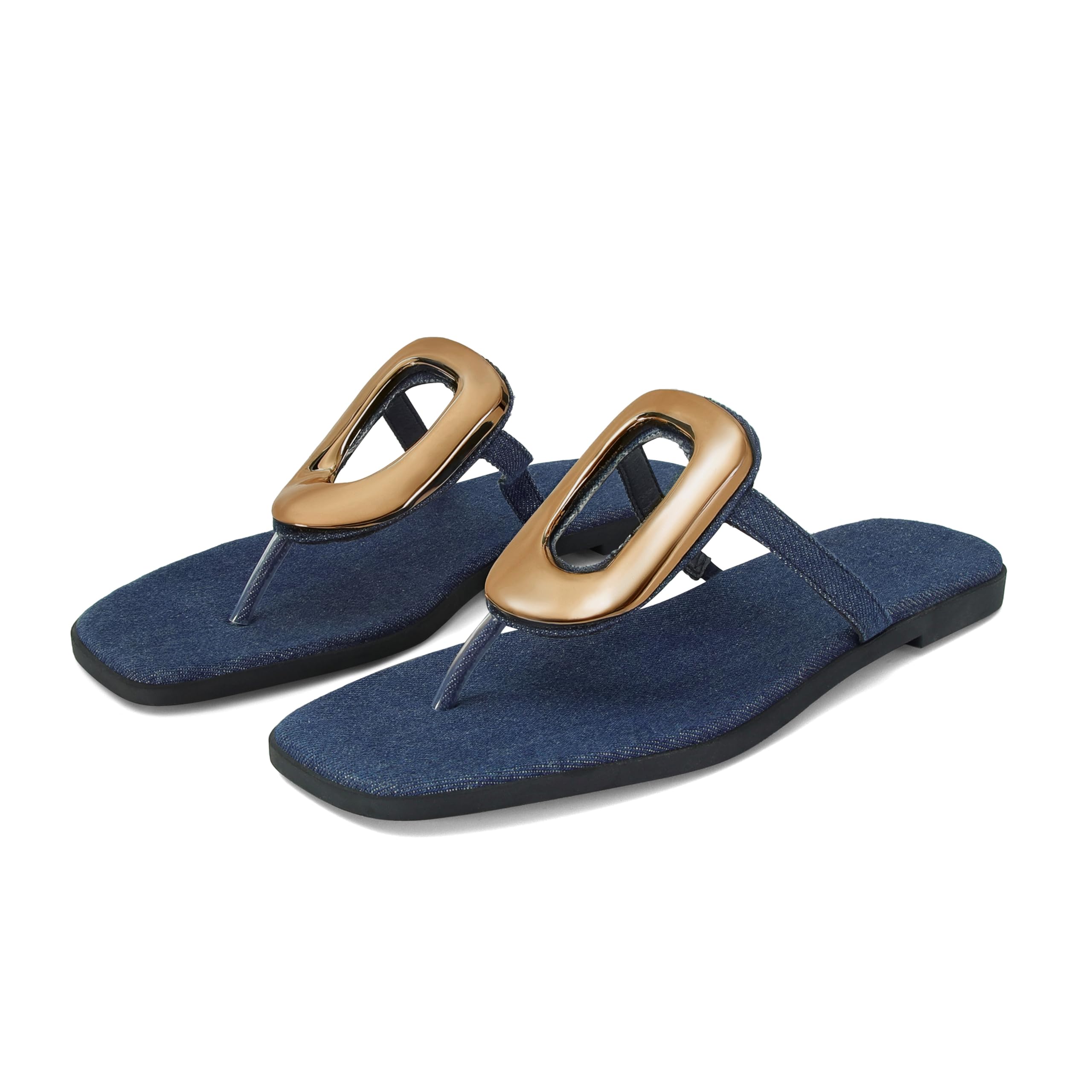 Wnshonzy Flip-Flops for Women Thong Sandals Flat Black Slip on Slides Leather Be