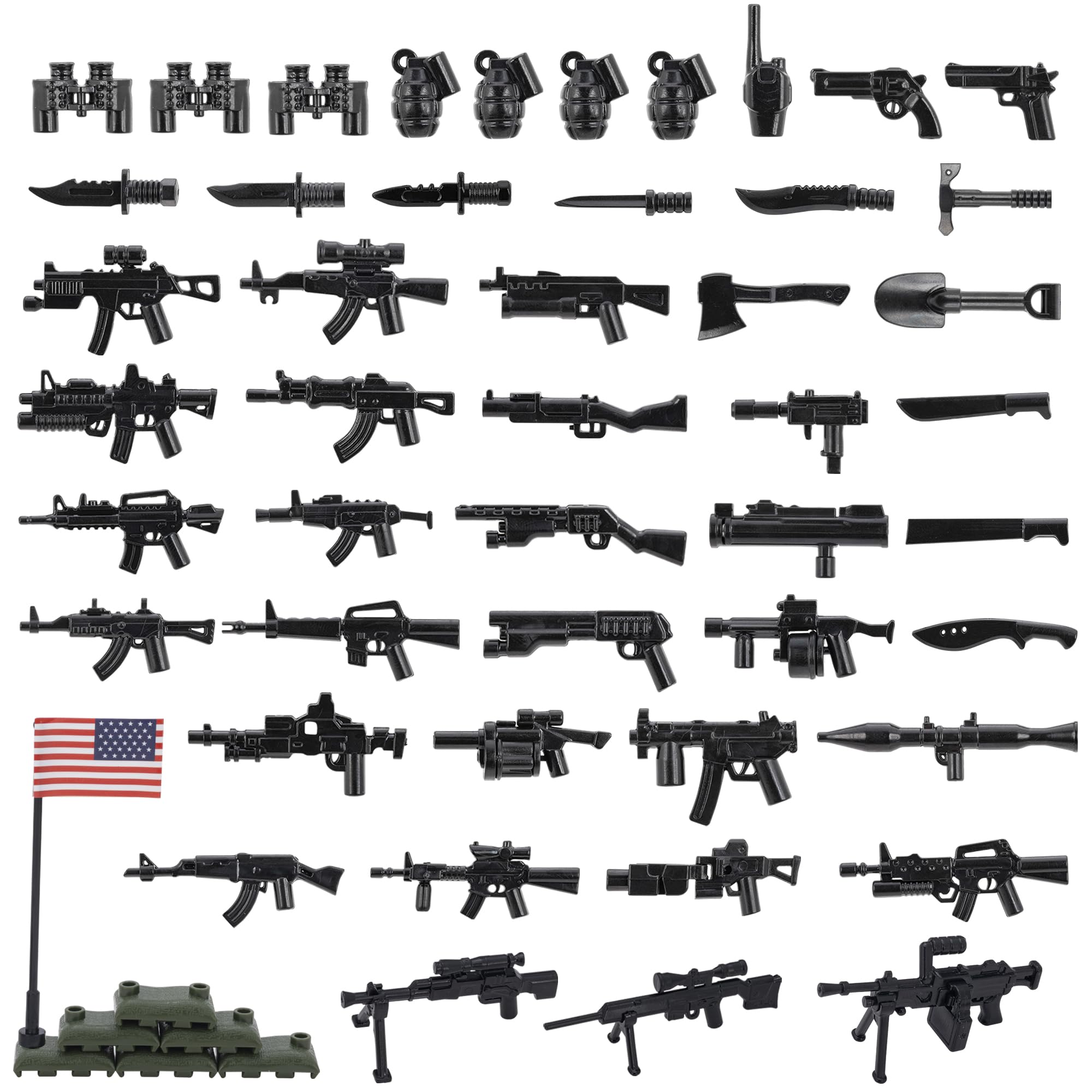 HIMIRICH Military Weapons Pack Accessories Kits Toys, Army Equipment Gear WW2 Gu