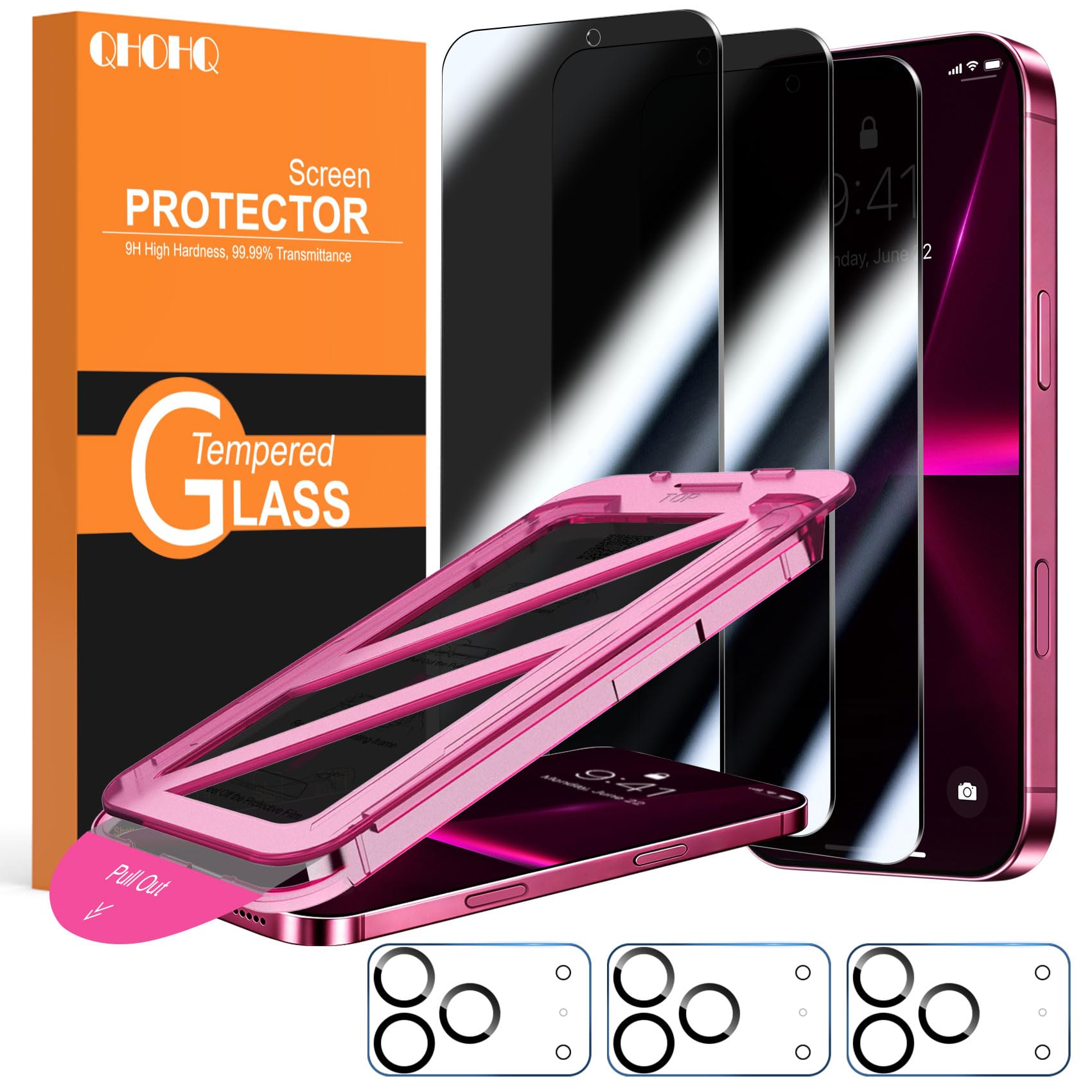 QHOHQ for iPhone 18 Pro Max Privacy Screen Protector, 9H+ Tempered Glass | 3+3 P