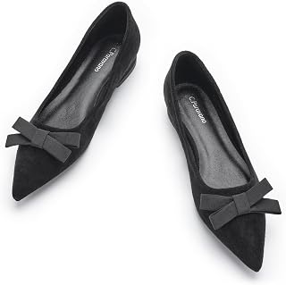 C.Paravano Women's Suede Bow Knot Ballet Flats Pointed Toe Slip-On Comfort Shoes for Casual & Formal Wear