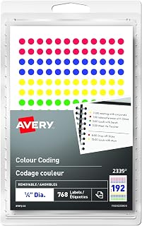 Avery Removable Colour Coding Labels, 1/4 Inch, Assorted Blue, Green, Red, Yellow Colour Dots, 768 Dots Per Pack, (2339)