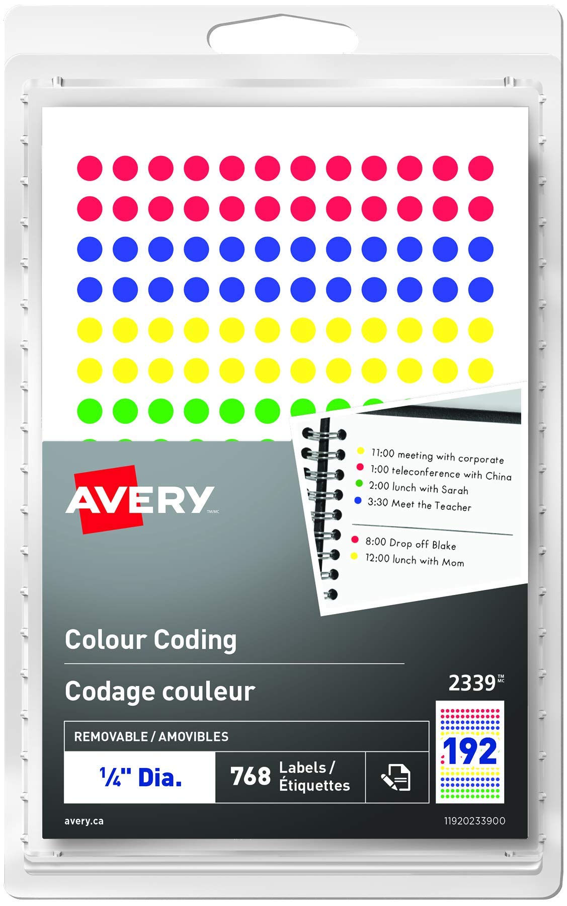 Avery Removable Colour Coding Labels, 1/4 Inch, Assorted Blue, Green, Red, Yello