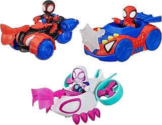 Marvel Spidey and his Amazing Friends Action Figure and Toy Vehicle 3 Pack, 3 Poseable 3-Inch Figures, 3 Vehicles, 3 Accessories, Super Hero Toys, 3+