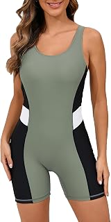 Halcurt Women's Racerback Boyleg Sports One Piece Swimsuit